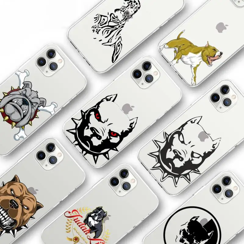

Bull Lovely Pet Dog Phone Case Transparent for iPhone Samsung S 11 12 6 7 8 9 10 20 Pro X XS Max XR Plus lite Clear mobile bag