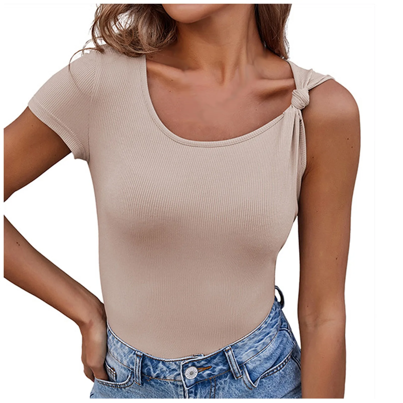 

Fashion One Shoulder Blouse Shirt Sexy Slim O-Neck Tops Tee Summer Casual Ladies Tops Female Women Short Sleeve Blusas Pullover