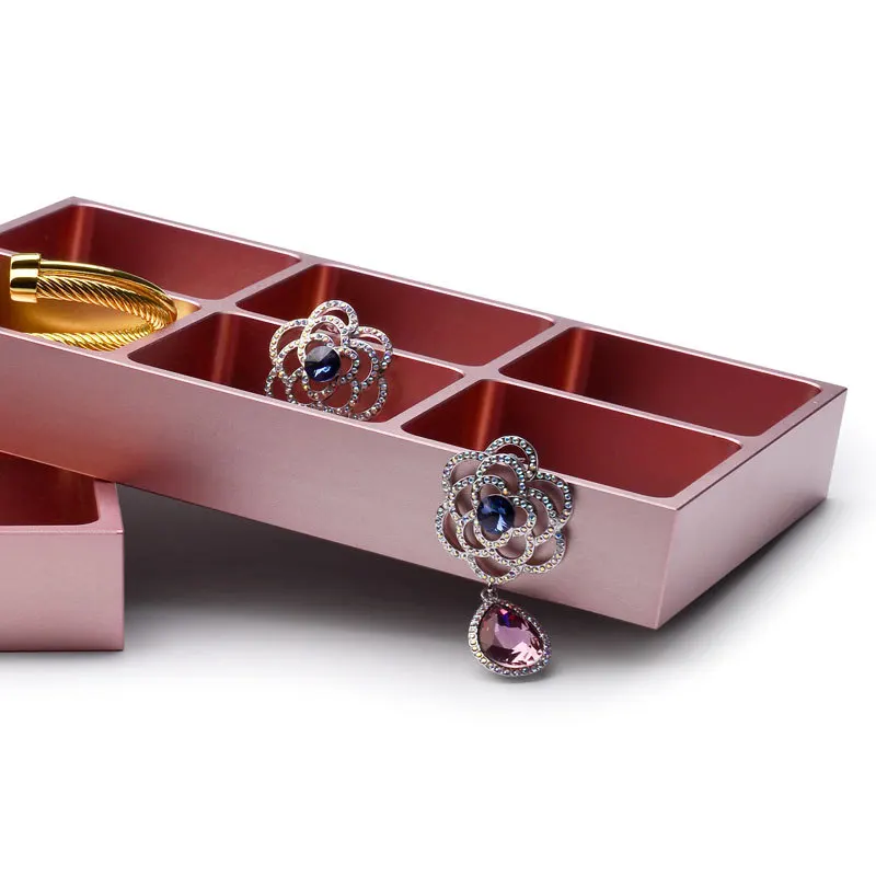 Rose gold jewelry tray 6 grid metal jewelry storage tray ring earrings necklace jewelry display tray