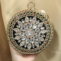 2022 new women round shaped evening bags colorful diamond mini clutch wallets purse wedding party bags drop shipping