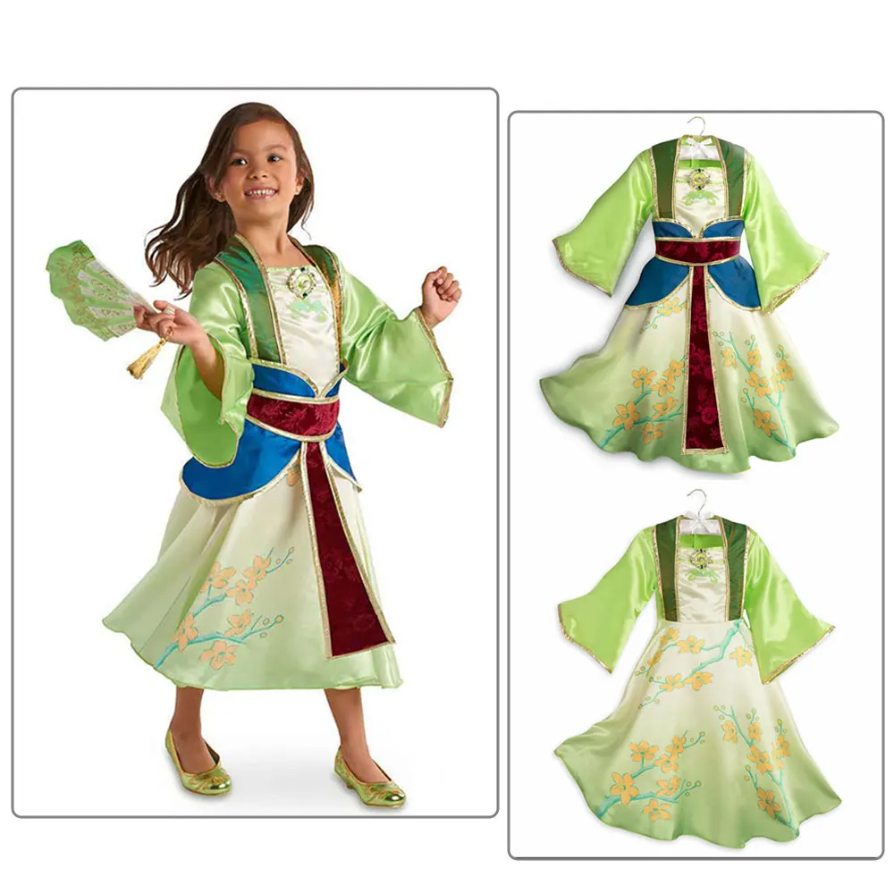 Carnival Cosplay Halloween Party Outfits Chinese Kids Hanfu Clothing Baby Girls Princess Mulan Dress Costumes With Fans