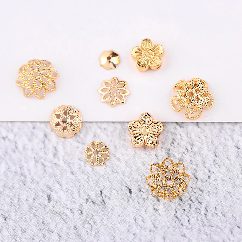 

20pcs/lot Gold Color Filigree Flower Bead Caps Connectors Charms Metal Copper End Beads Cap For DIY Jewelry Making Findings