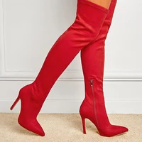 2021 autumn and winter new elastic over the knee boots red stiletto high heels pointed toe thigh high boots for women