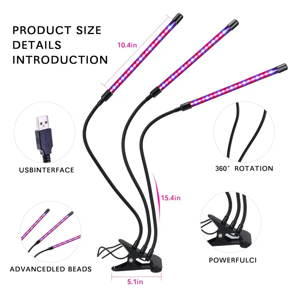 

Led Clip Plant Growth Light USB Dimming Timing Full-spectrum Nursery Supplement Light Durable Plant Light
