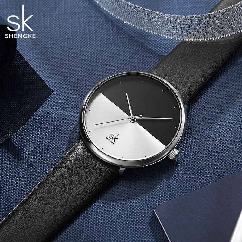 Shengke Fashion Couple Watches Men Women Simple Leather Strap Quartz Watch Women's Dress Lovers Watch Clock Relogios Femininos
