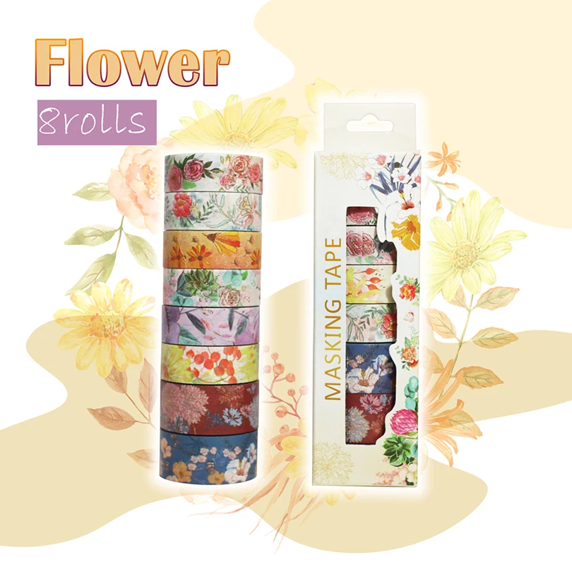 Набор декоративного скотча Васи 8 рулонов декоративных лент Цветочная
