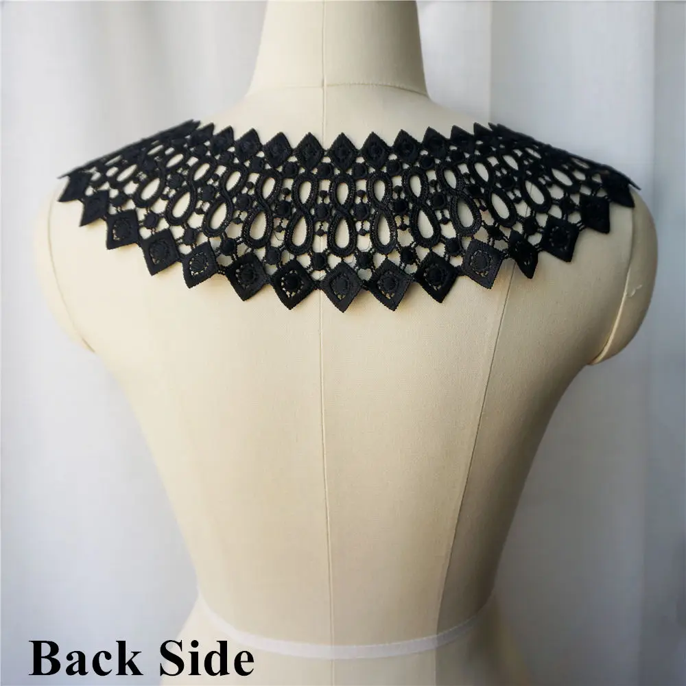 Черная ткань с круглым вырезом воротник вышитая аппликация для платья полые