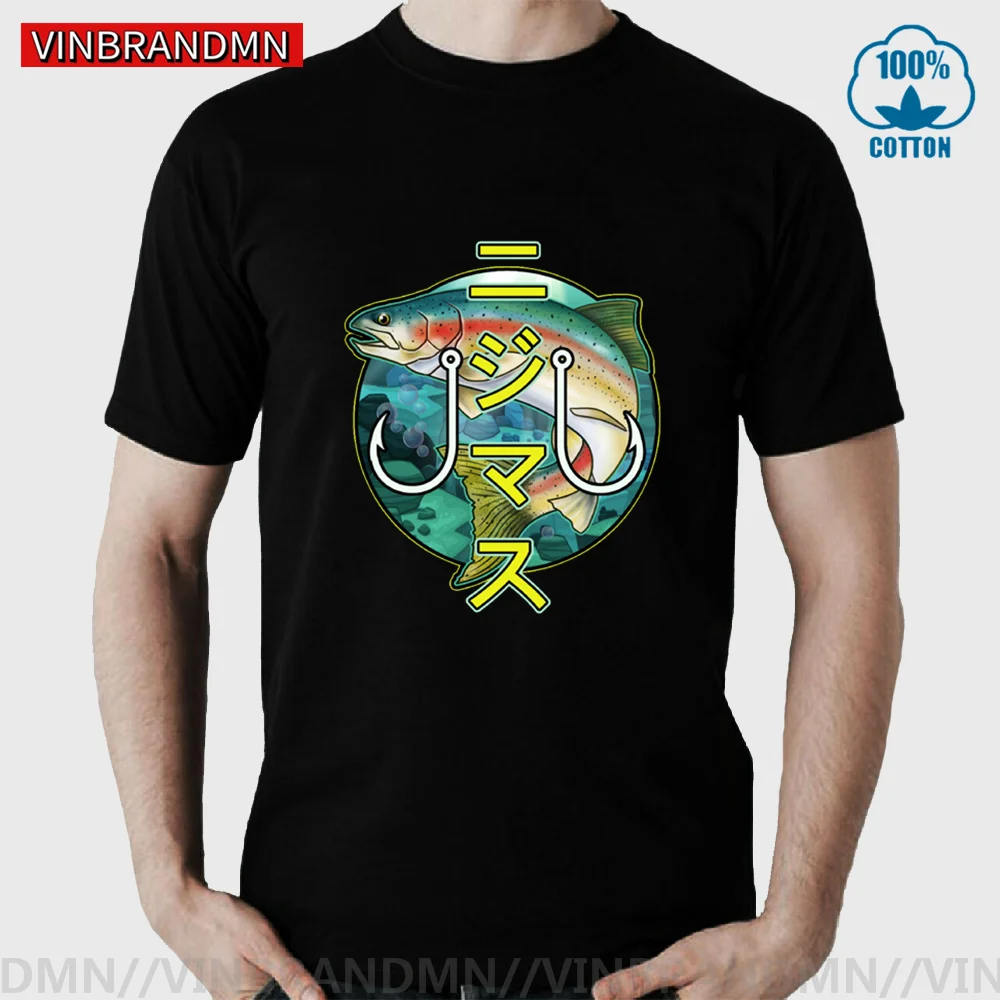 Футболка Kanji с изображением радужной рыбы в японском стиле футболки рыбалки реки