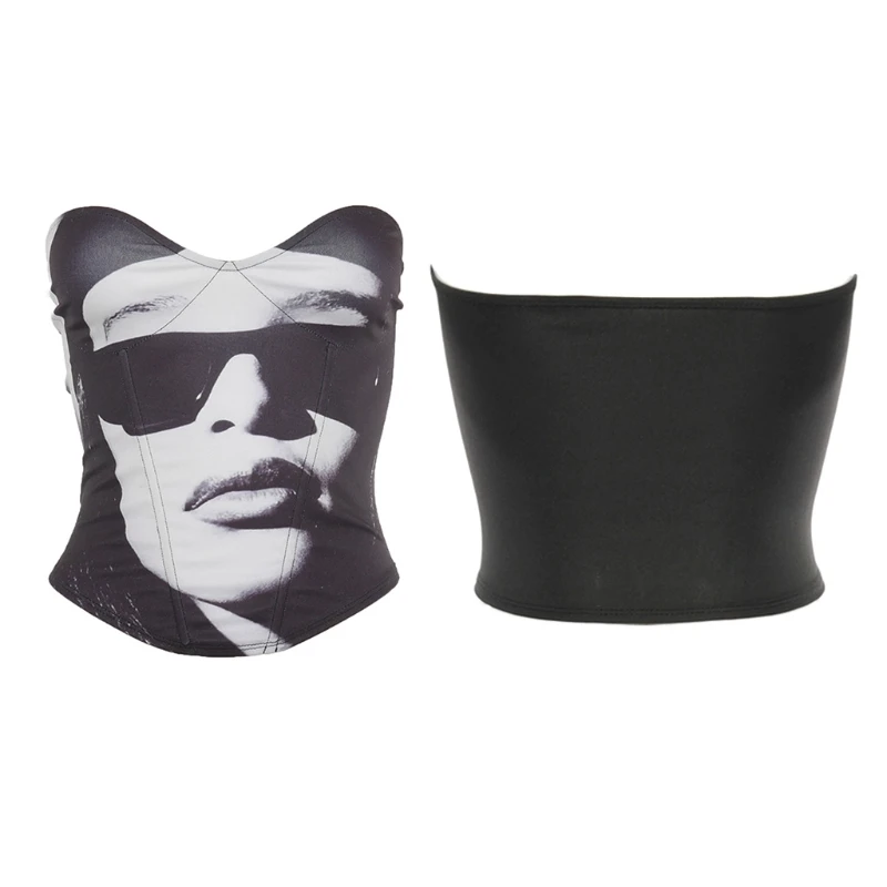 

Black Deep V-Neck Slim Tank Top Women Summer Sleeveless Corset Tops Star Character Print Slim Corset Contrast Color