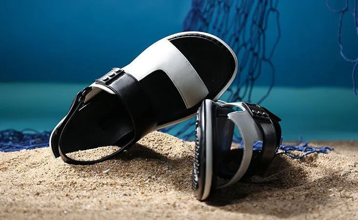 Мужские модные сандалии летние мужские шлепанцы кожаная обувь пляжные