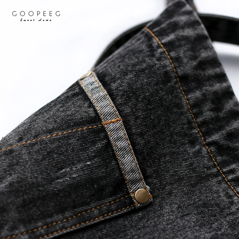 

GOOPEEG high-end quality washed denim apron fashion design sense cotton haircut gardening baking kitchen painting custom LOGO