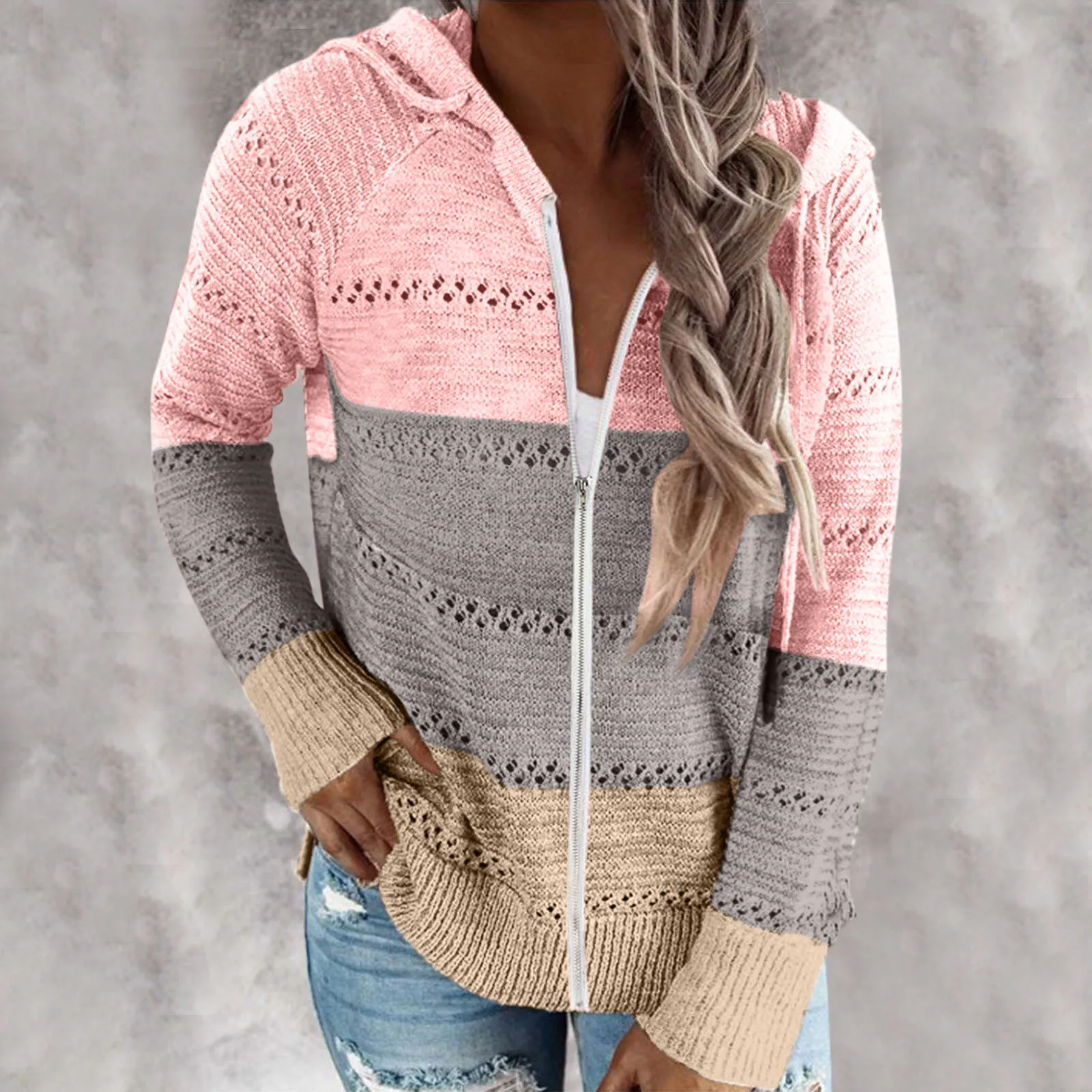 

Fashion Winter Clothes Women Sweater Casual Patchwork V-neck Long Sleeves Hooded Sweater Pull Femme Hiver Sweter Damski sueter