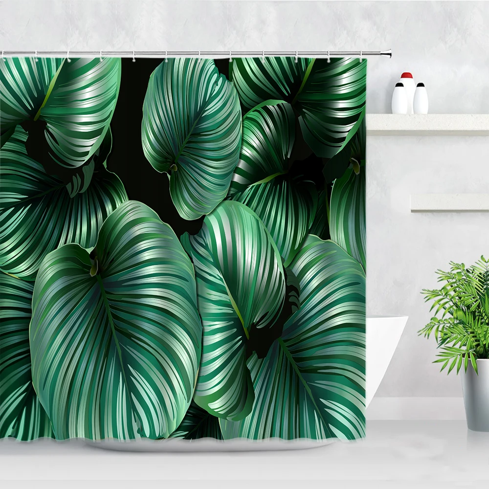 

Водонепроницаемая занавеска для ванной комнаты, креативный современный занавес в виде тропических листьев с крючками для домашнего декора...
