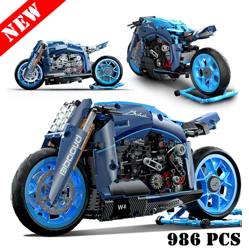 

986pcs City Tech Motorcycle Car Model Building Blocks MOC Racing Motobike Vehicles Bricks Toys for Children Gifts