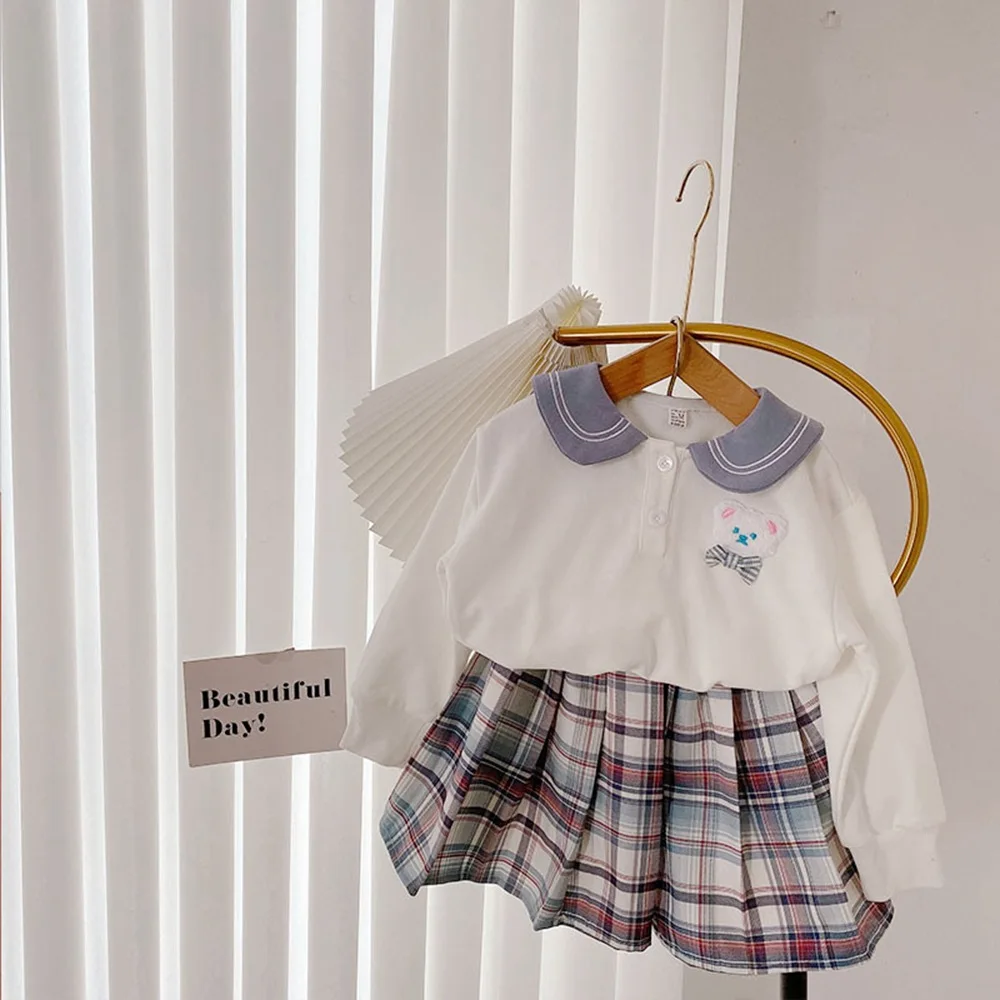 Фото Женский комплект одежды из 2 предметов, костюм JK, детские осенние Топы с длинным рукавом и футболка + юбки в стиле пэчворк, WT1290 №3