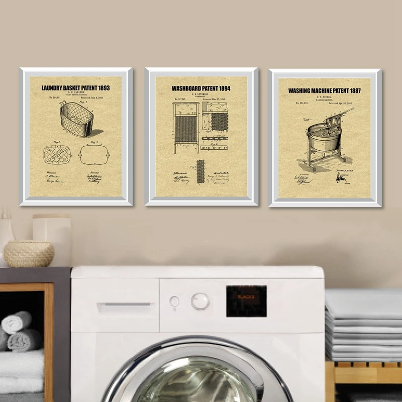 Украшение для прачечной патент стирки винтажные холщовые постеры и принты