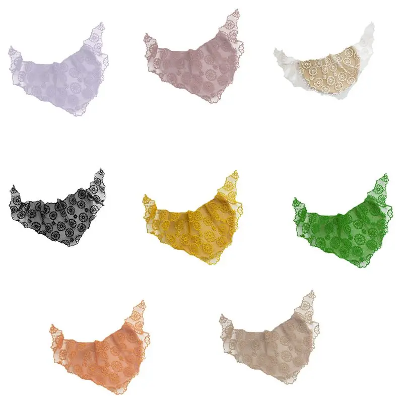 

Women Sweet Lace Triangle Neck Scarf Embroidery Floral Neckerchief Head Wraps