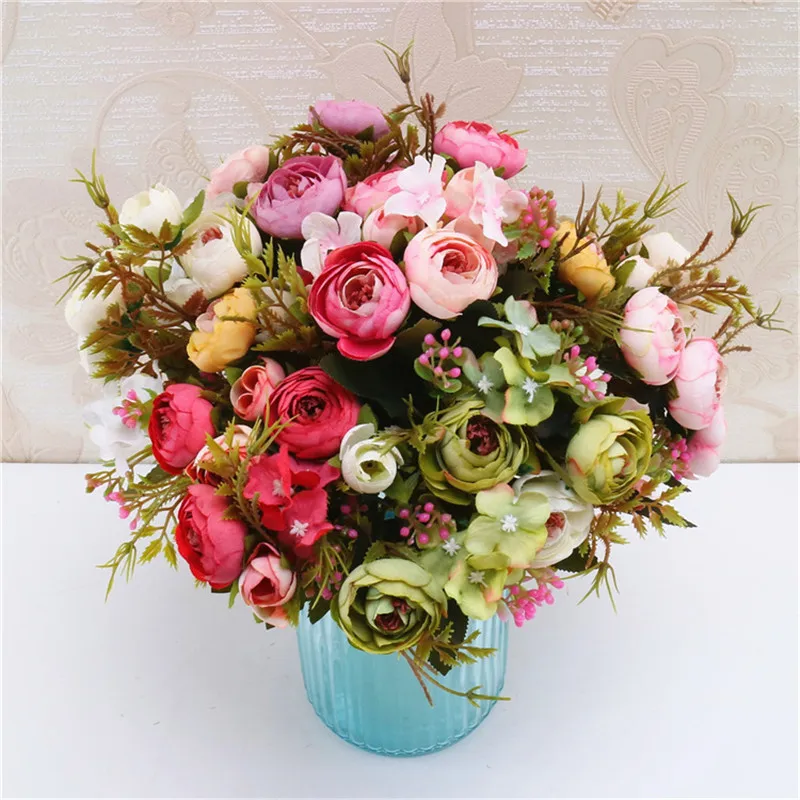 1 шт. искусственный Ретро букет из маленьких чайных роз свадебный