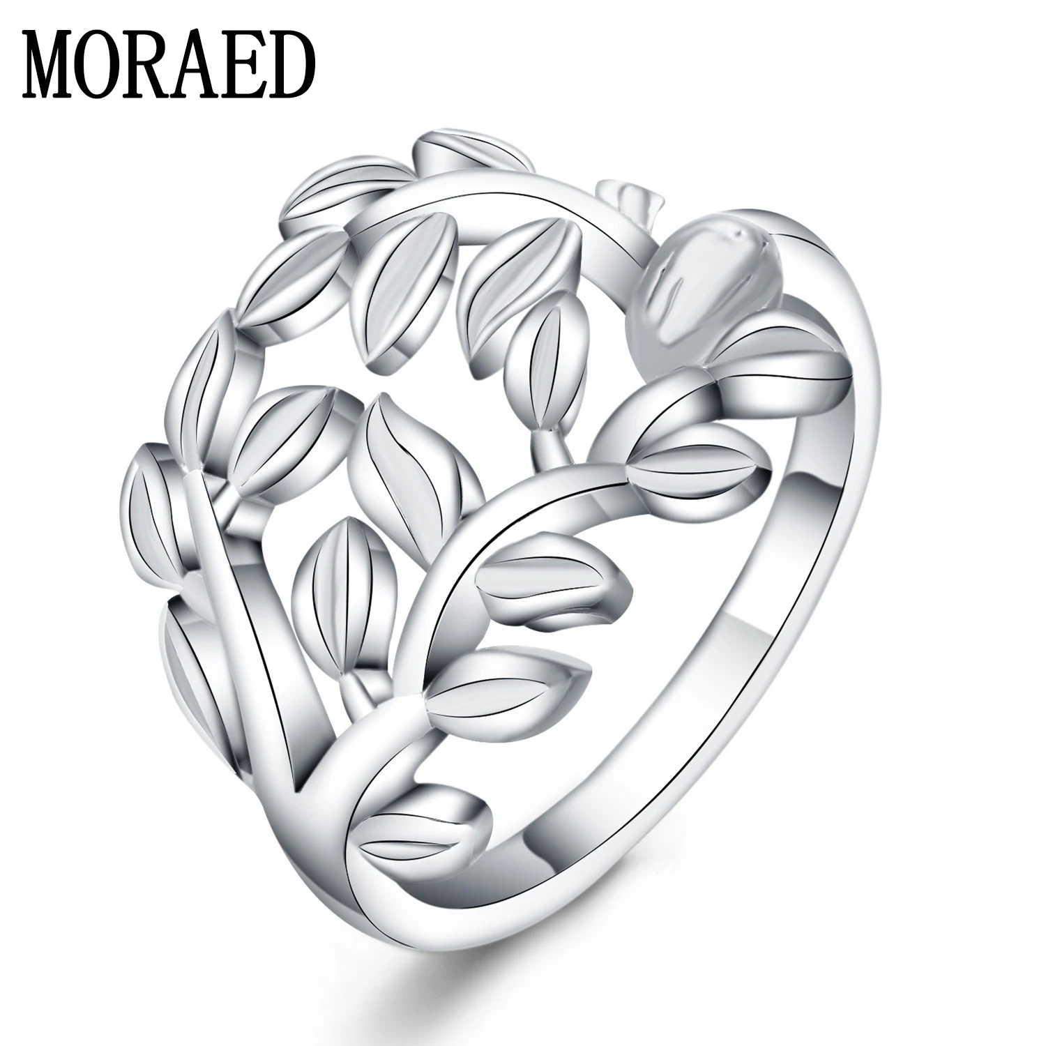 

New 925 Sterling Silver Fashion Leaves Finger Rings For Women Lady Charm Party Jewelry Gift