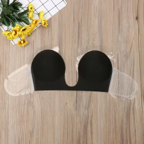 

Women Sexy Backless Plunge Bra Strapless Seamless U Shape Adhesive Silicone Invisible Stick On Push up Wire Free Bra Black Nude