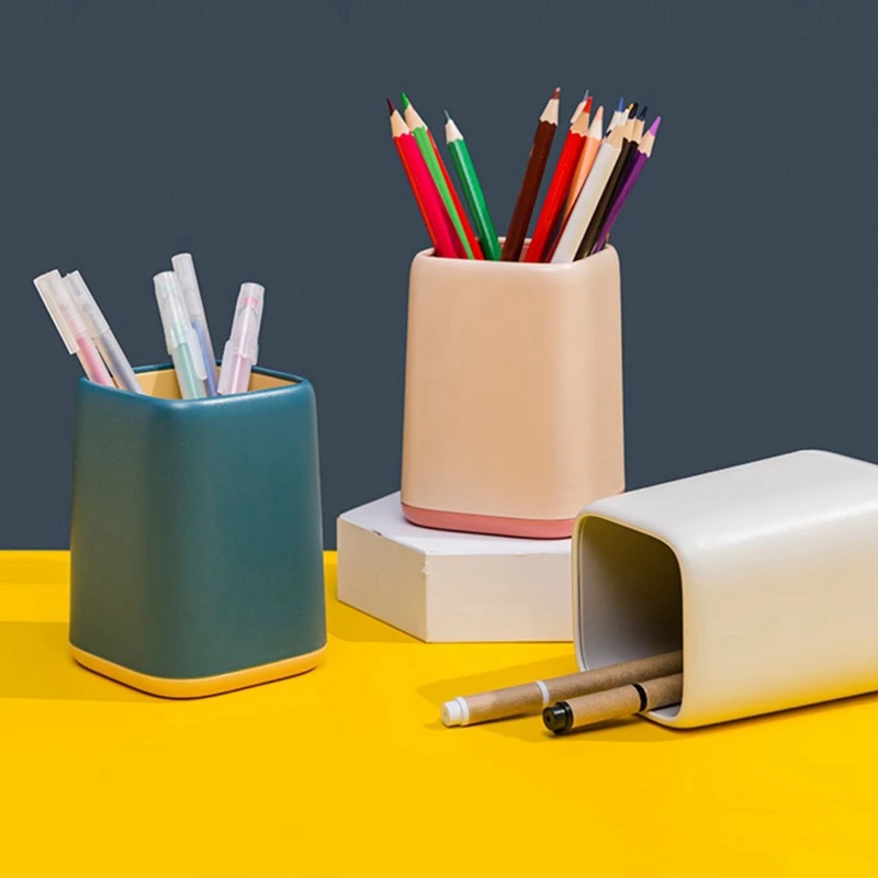

Desk Pen Holder Stand Two-Tone Pencil Cup Pot Desk Organizer Makeup Brush Holder