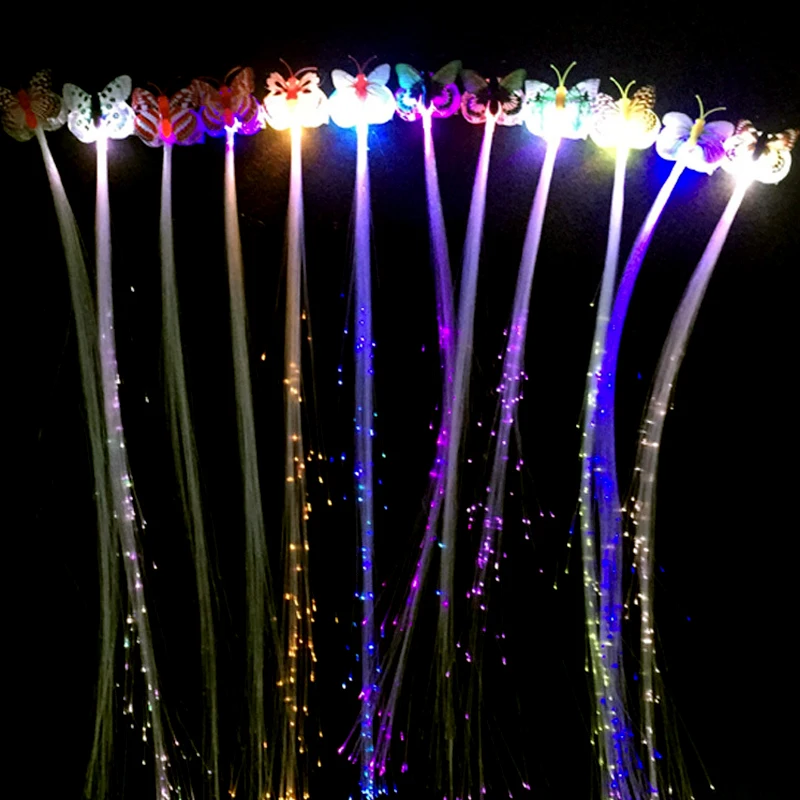 Pelo de mariposa brillante trenzado, luces de Navidad de colores, fiesta, concierto, Festival de bodas, decoraci&oacute;n de fiesta que brilla en la oscuridad-0
