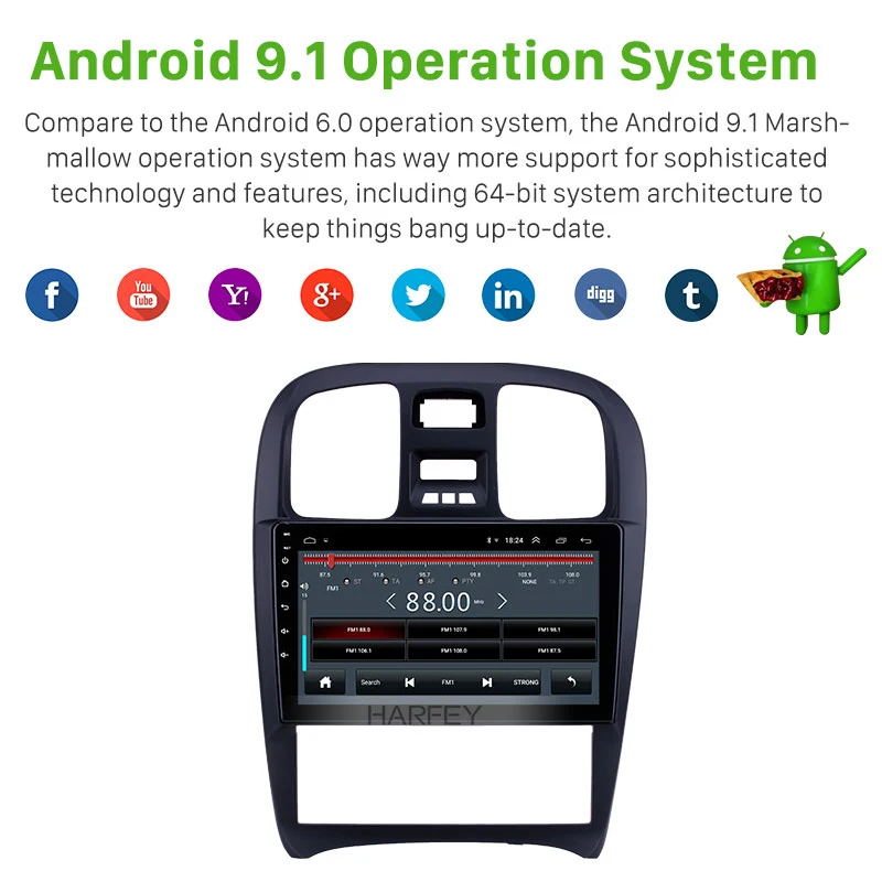 Автомобильный радиоприемник с навигацией Harfey Android 9 1 GPS мультимедийный плеер