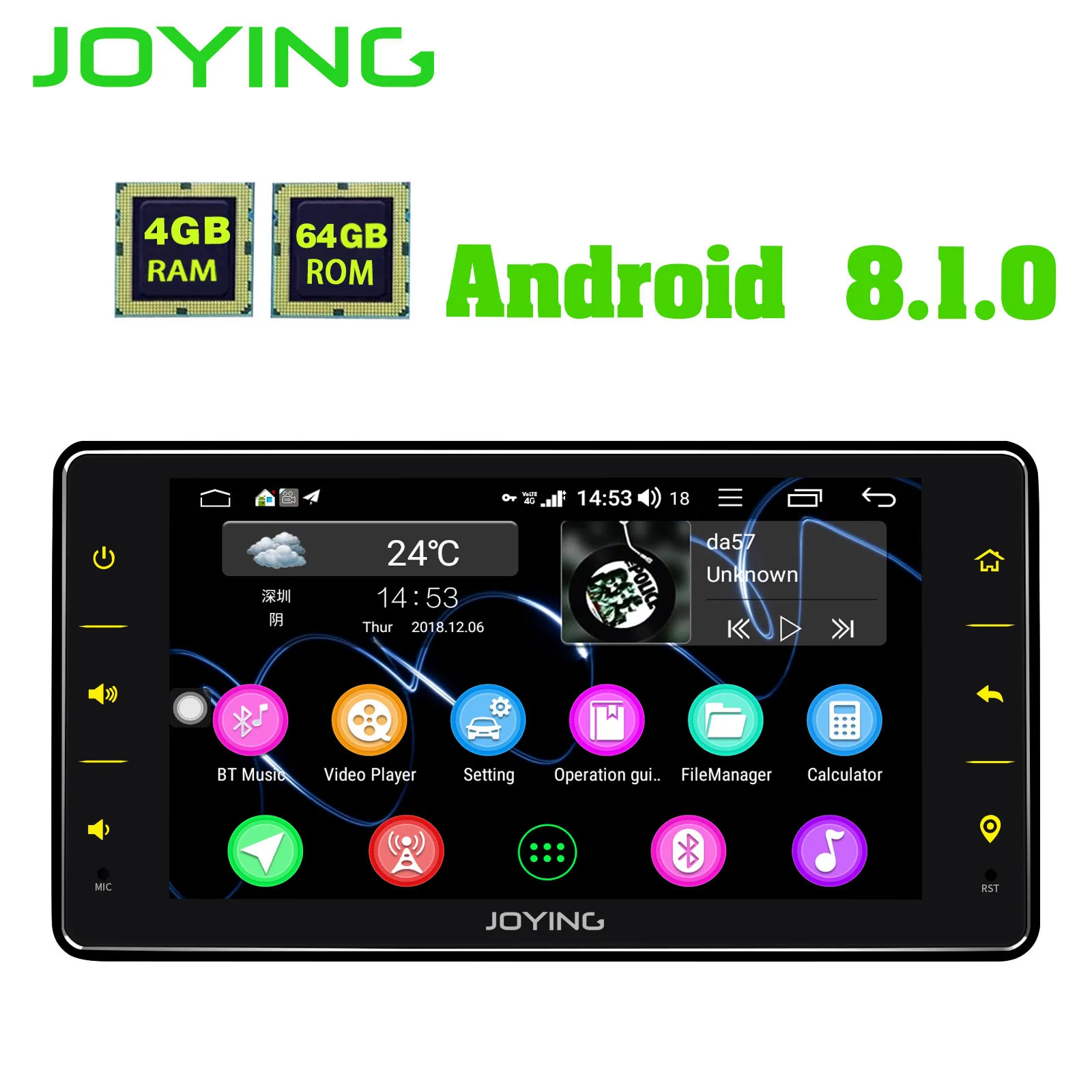 Радуясь, 1 Din, Android 8,1, автомобильный мультимедийный 6,2 дюймов, четыре ядра, 4 ГБ, 64 ГБ, Авторадио, автомобильный аудио плеер с Bluetooth/DSP Carplay, 4G