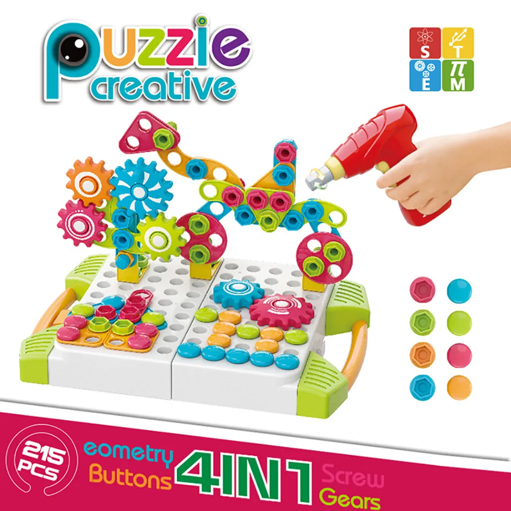 

Kids Early Education Fun Learning Toys For Children 119 Pieces Of Creative Electric Drill Screw Puzzle Learning 3D Building W917