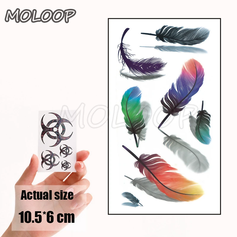 

Water Transfer Tattoo Sexy Colored Feathers Tattoo Body Art Waterproof Temporary Fake Flash Tattoo for Man Woman Kid 10.5*6cm