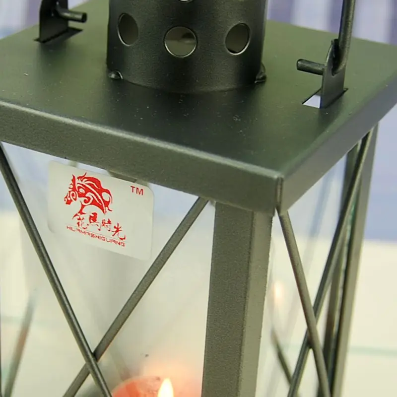 Черный подсвечник из железного стекла металлический декор ветрозащитная лампа