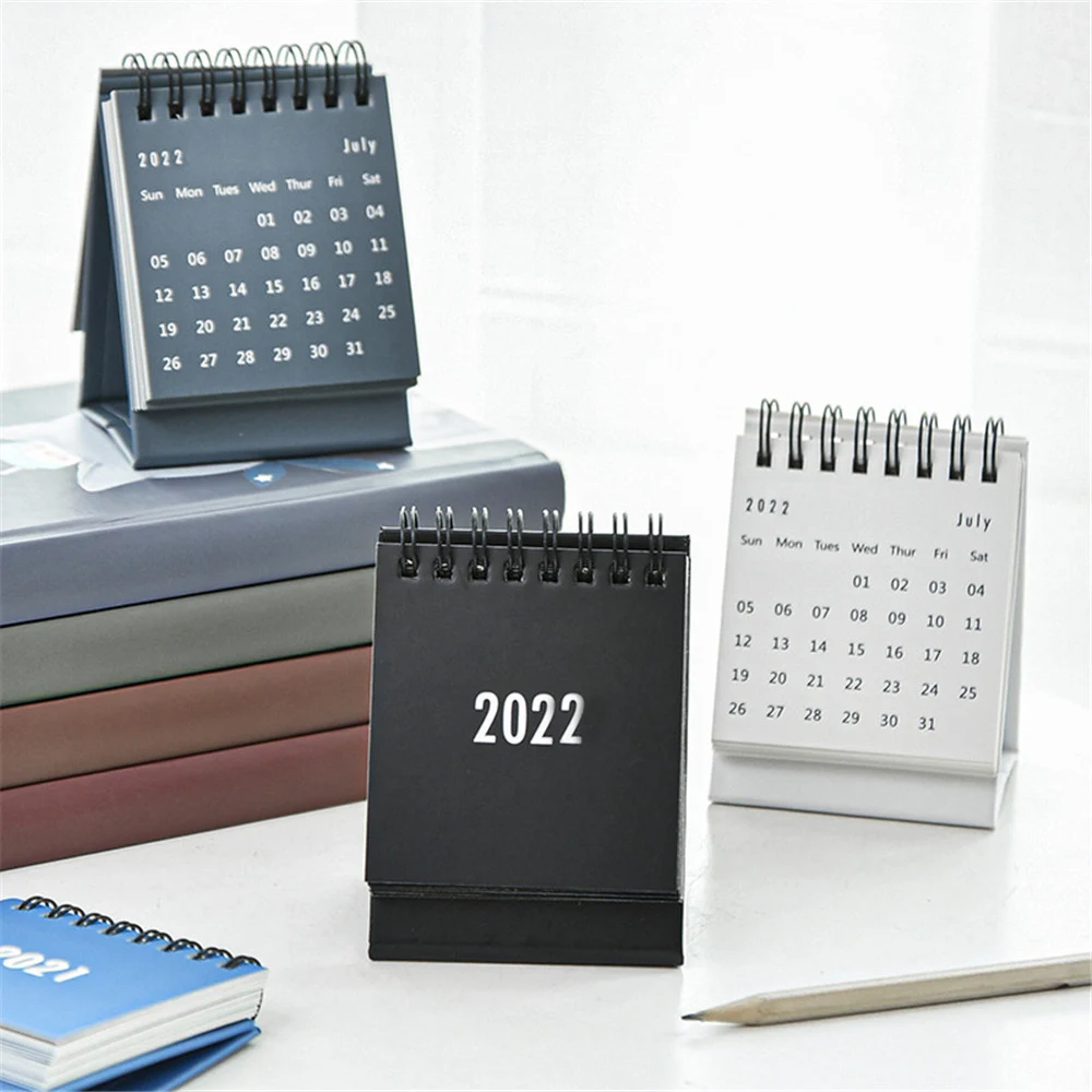 2022 Simple Desk Coil Calendar with Stickers Mini Dual Daily Schedule Table Planner Yearly Organizer Office School Supplies