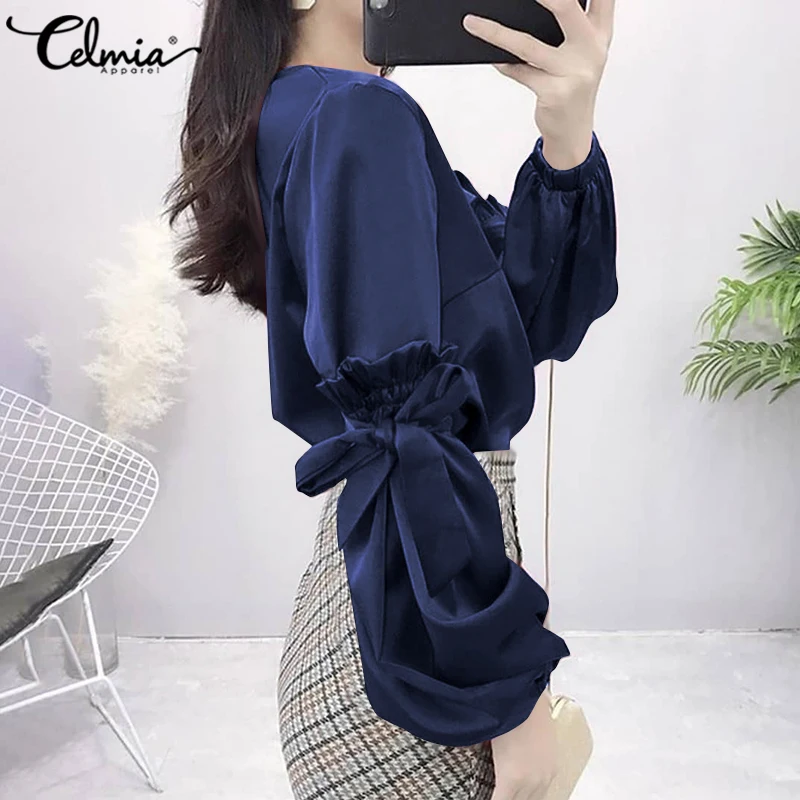 Женская шелковая атласная блузка Celmia повседневная Элегантная Шелковая с длинным