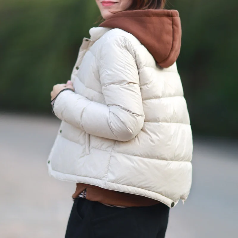 Fashion Autumn Winter Solid Colors Down Coats Women Stand Collar Single Breasted Short Light and Thin Coats Chic Casual Outwears