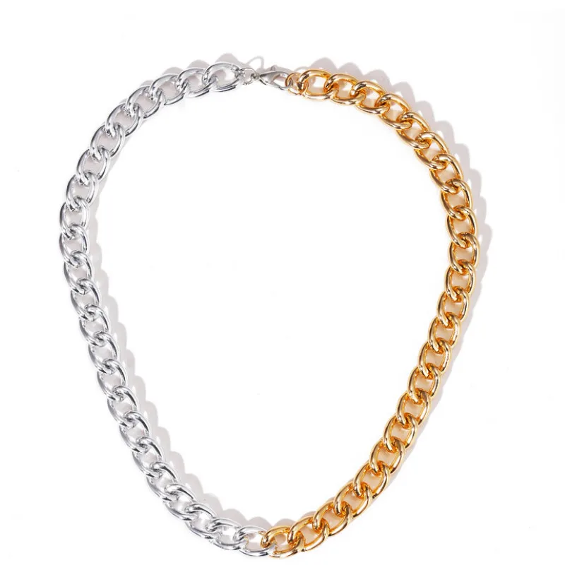 

Women temperament Vintage Thick Chain Gold and Silver Stitching Necklaces New Design Necklace Jewelry Gift