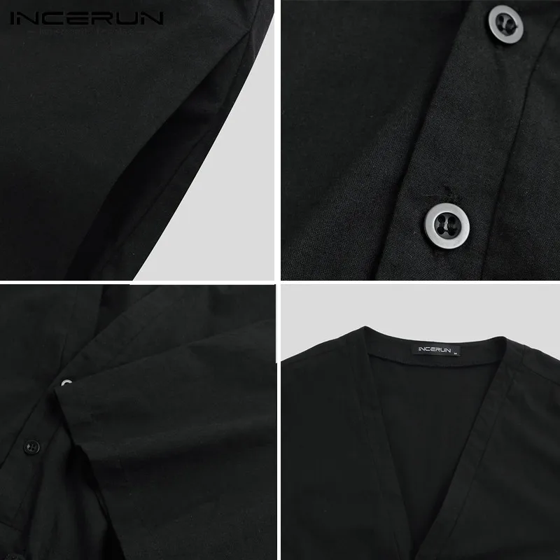 INCERUN Модные мужские повседневные черные комбинезоны с коротким рукавом