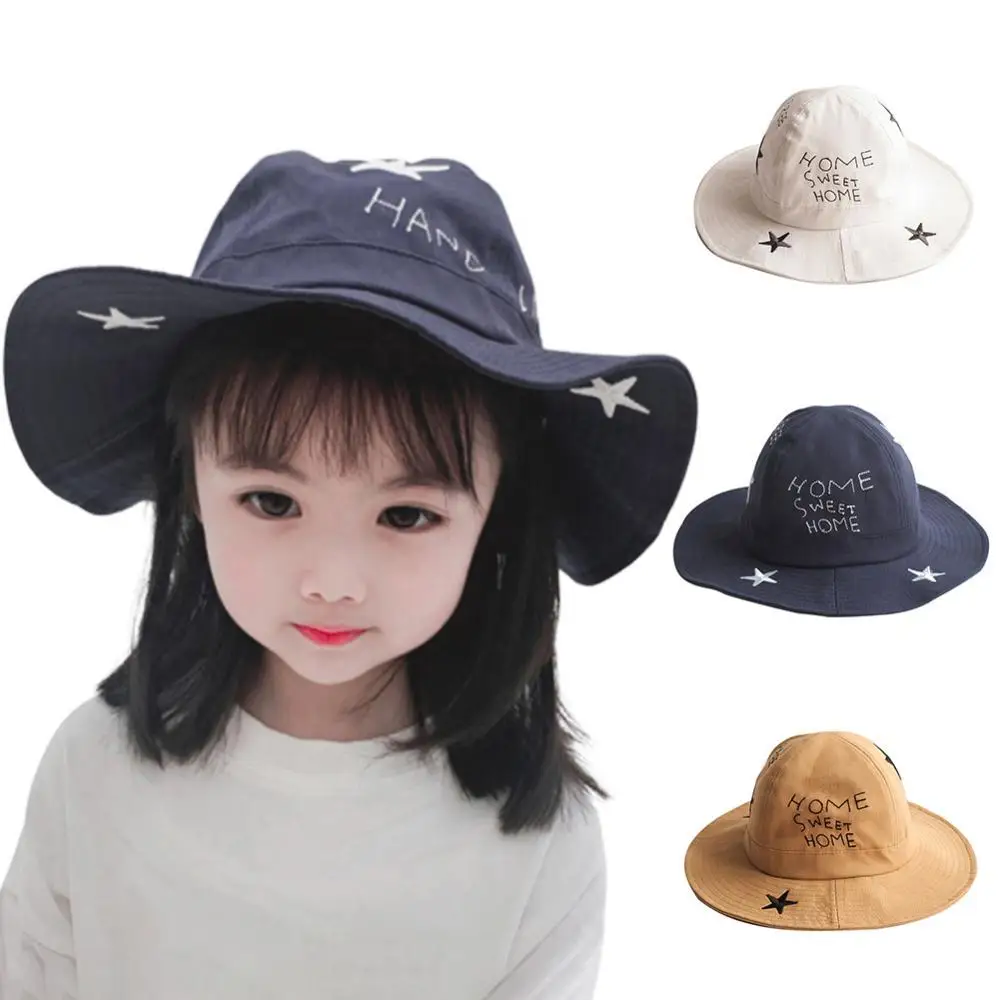 

Summer Kids Five-pointed Star Wide Brim Sunhat Outdoor Anti UV Fisherman Hat Caps