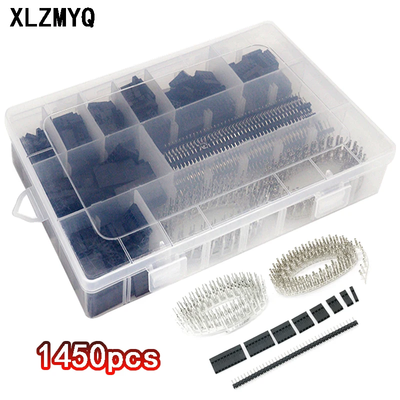 

Набор коннекторов Dupont 1450 шт./компл. 2,54 мм, коннекторы PCB, штыри «папа», «мама», контакты для электроники, «папа» + «мама», коннекторы