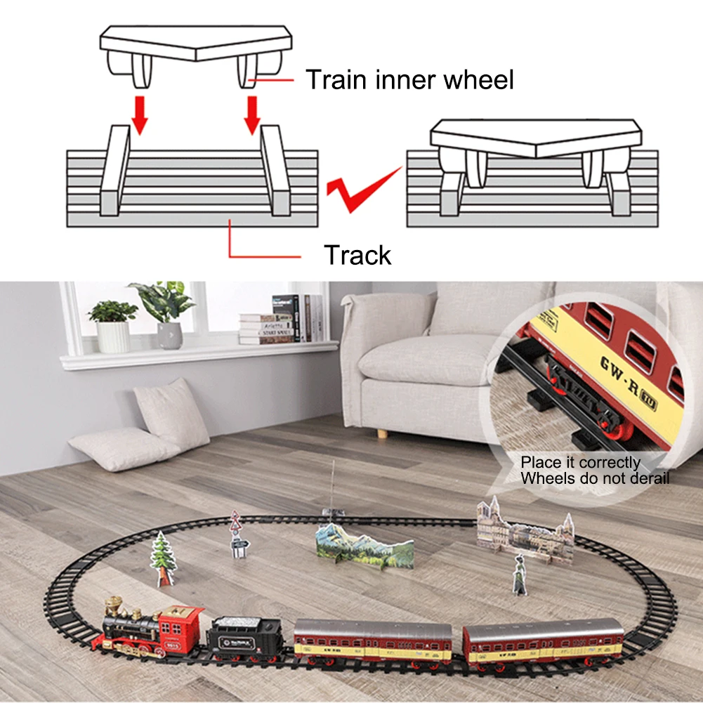 

Electric Track Railway Car Train Building Kit Retro Steam Locomotive Engine Model Play Set Toy Gift For Children Toys