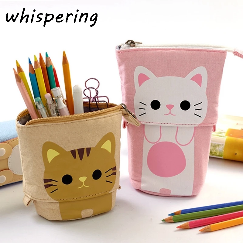 Вертикальный чехол для карандашей с животными вместительная холщовая школьная