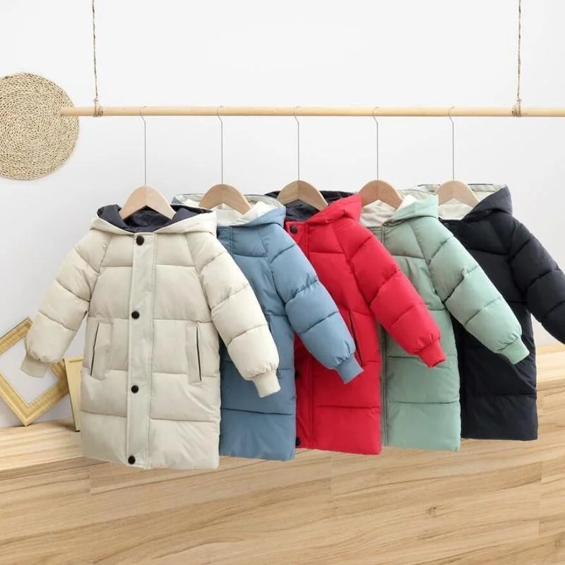 

Winter Down Parkas Boys Girls Coats Kids Long Hooded Warm Outerwear Childrens Clothes Teen Fashion Overcoat Stuednt Windbreaker