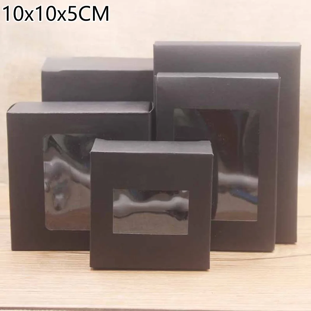 

10pcs Gift Kraft Paper Box PVC Candy Boxes Wedding Party Favors Box White/black/brown Gift Decoration Box