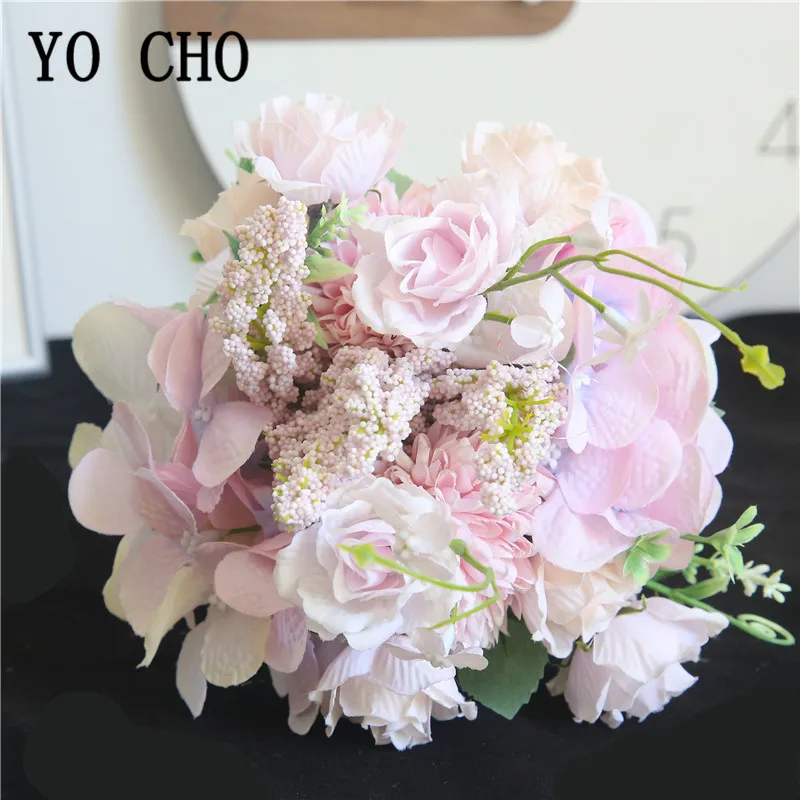 Смешанные искусственные розы шелковые цветки гортензии помпоны для свадьбы