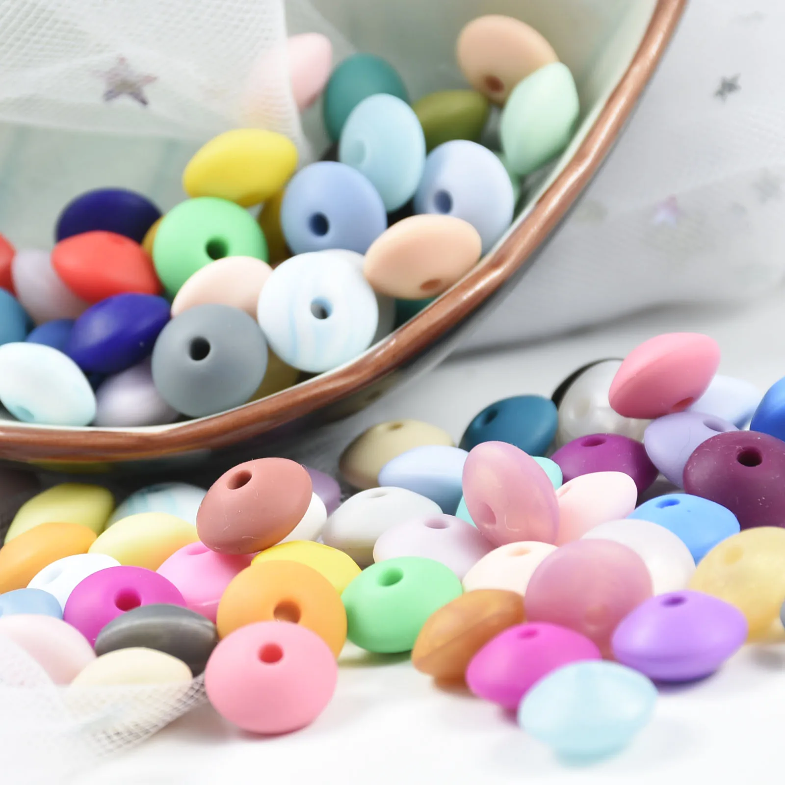 Cuentas de lentejas de silicona para beb&eacute;, 30 Uds., 12 MM, cuentas de dentici&oacute;n para beb&eacute;, libre de BPA, bricolaje, juguetes, joyer&iacute;a de silicona, fabricaci&oacute;n de collares y pulseras-3