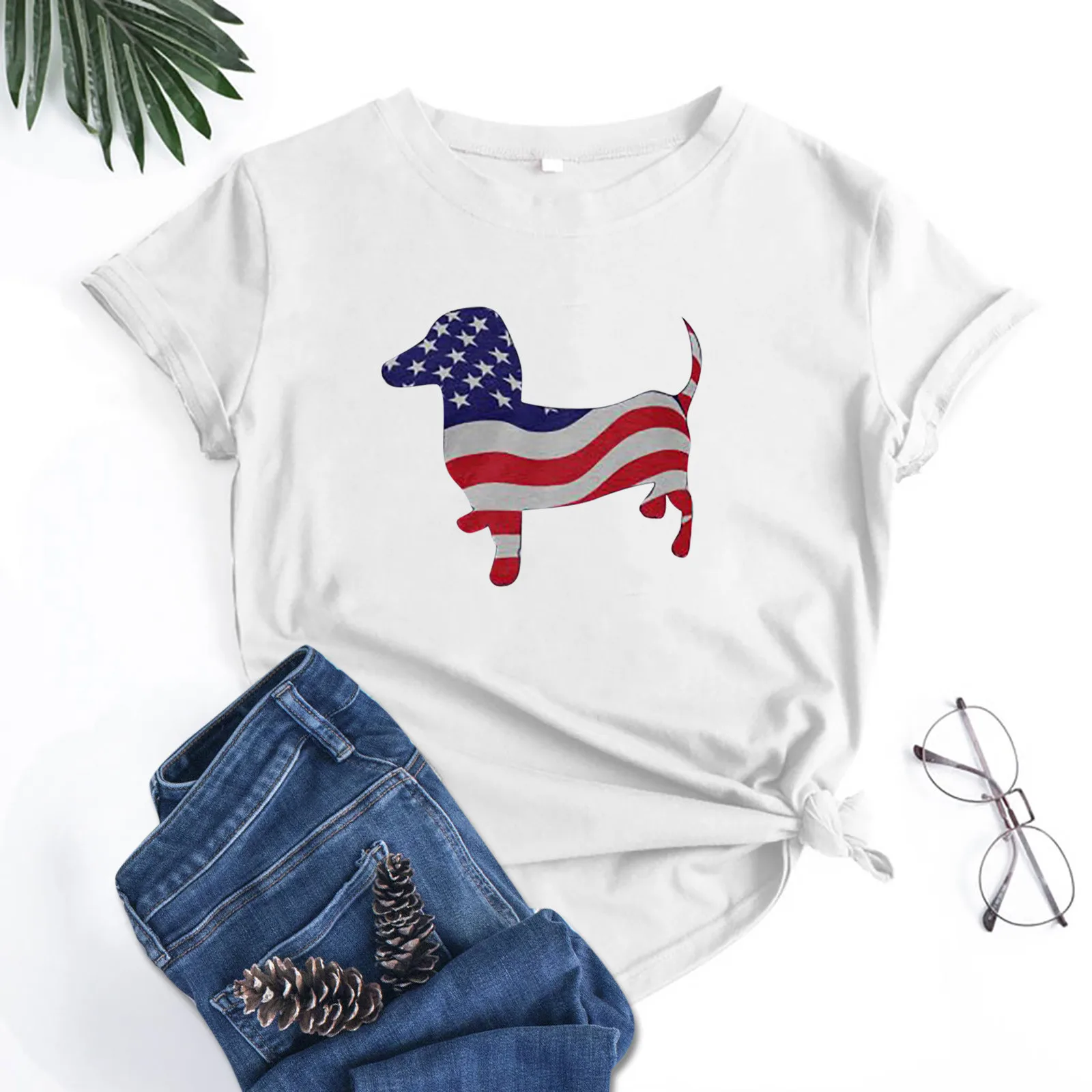 

Adult casual Short-Sleeved Shirts Independence Day Pullovers T-Shirts Blouse Large size white /Black