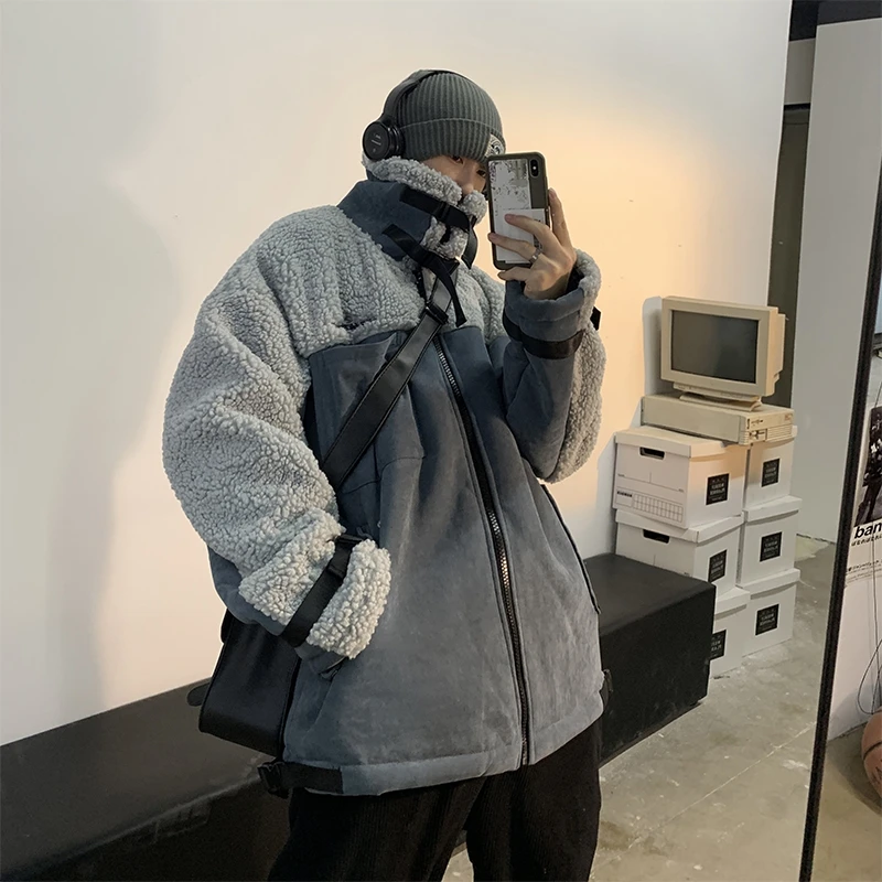 

2022 Winter Cotton Thick Lamb Wool Coat Men's New Fashion Padded Jacket Casual Loose Warm Parka Coat Men's Clothes H19
