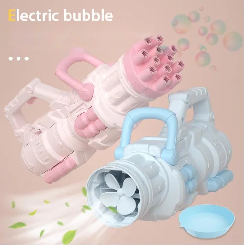 

Kids Electric Gatling Bubble Gun Summer Outdoor 12 Hole Blue Angel Magic Soap Water Bubble Machine Toys for Children Water Gun
