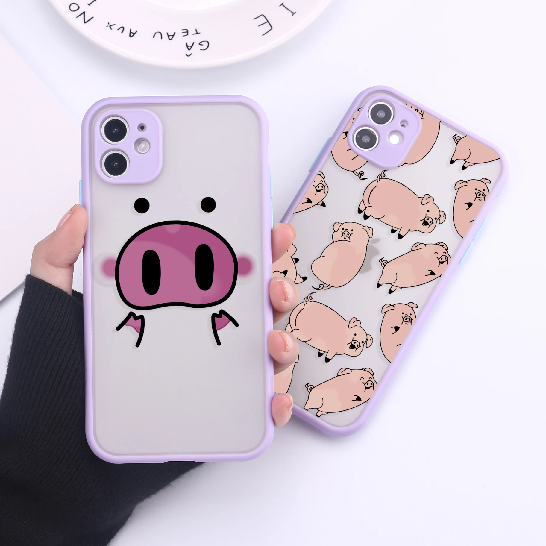 

Cartoon Funny Pig Camera Protection Bumper Phone Cases For iPhone 11 12 13 Pro Max XR XS Max X 8 7 PMatte Shockproof Back Cover