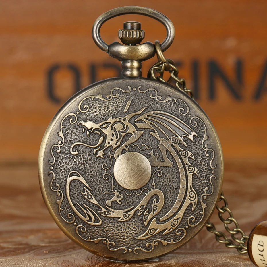 Бронзовый Огненный Дракон в стиле ретро панк злый кварцевые карманные часы