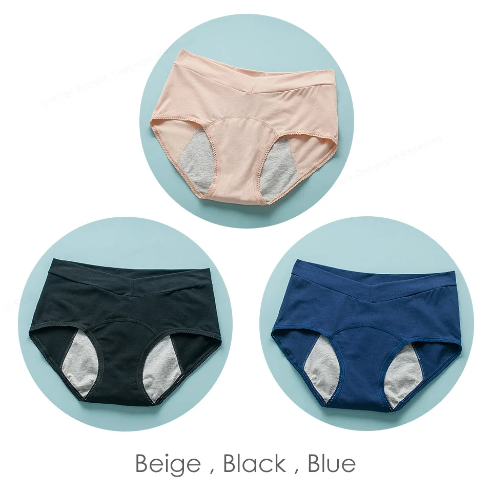 Black Blue Beige ROSI женское менструальное нижнее белье хлопок Комфорт высокая талия непроницаемые шорты трусики женские нижнее белье бренд трусы 3 шт - Цвет: Black Blue Beige